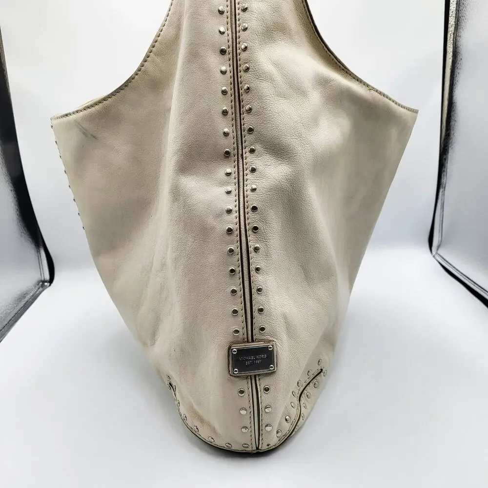 Y2K Michael by Michael Kors Cream Leather Studded Slouch Hobo Shoulder Bag